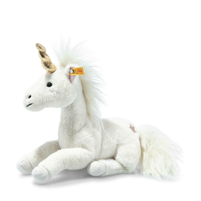 Steiff Unica Unicorn With Golden Horn And Embellishments, Premium Unicorn Stuffed Animal, Sitting Unicorn Plush Toy (White, 11')