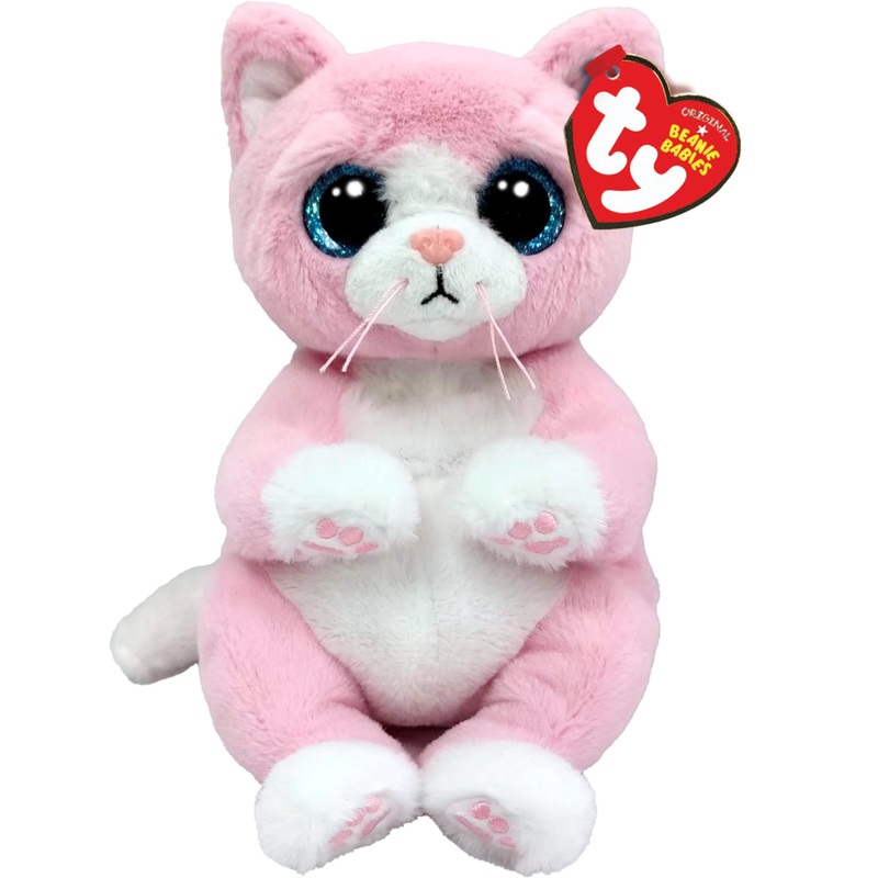 Ty Beanie Bellies Lillibelle The Pink Kitten With Blue Glitter Eyes, Cuddly Plush Animals With Soft Belly Original 20 Cm T41283