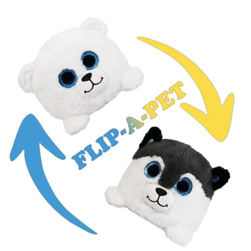 Wishpets Flip-A-Pet | Original Reversible Plush | Happy Husky & Polar Bear Plushie | 2 Stuffed Animals In 1 | Gray & White | Kids Toys For Boys & Girls | Ages 3+