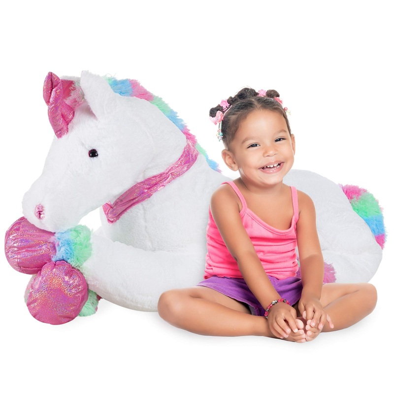 Best Choice Products 52In Kids Extra Large Plush Unicorn, Life-Size Stuffed Animal Toy W/Rainbow Details - Soft White Fur