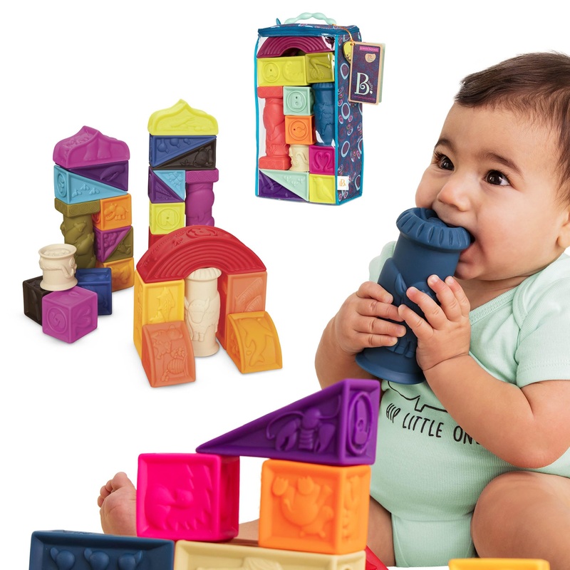 B. Toys - Alphabet Learning Blocks For Babies & Toddlers - 26 Soft Squeezable Abc Baby Blocks With Textured Animals - Educational Baby Toys For Sensory Play, Bath Time & Early Development - 6+ Months