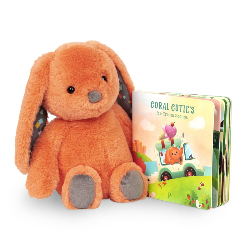 B. Toys- B. Softies- 12' Plush Bunny + Board Book Playset- Stuffed Animal- Baby Playset- Toys For Babies- Happy Hues- Coral Cutie- 0 Months +