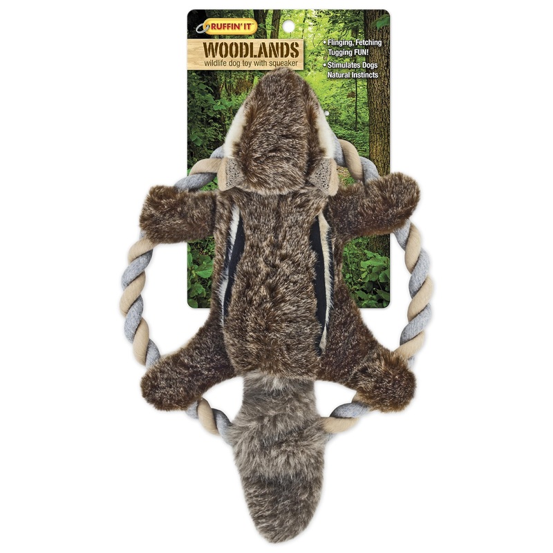 Ruffin' It Rhode Island Textile Woodlands Chipmunk Plush Dog Toy With Rope Chew Ring, Mutli, 8.5 Inch (Pack Of 1), All Breed Sizes