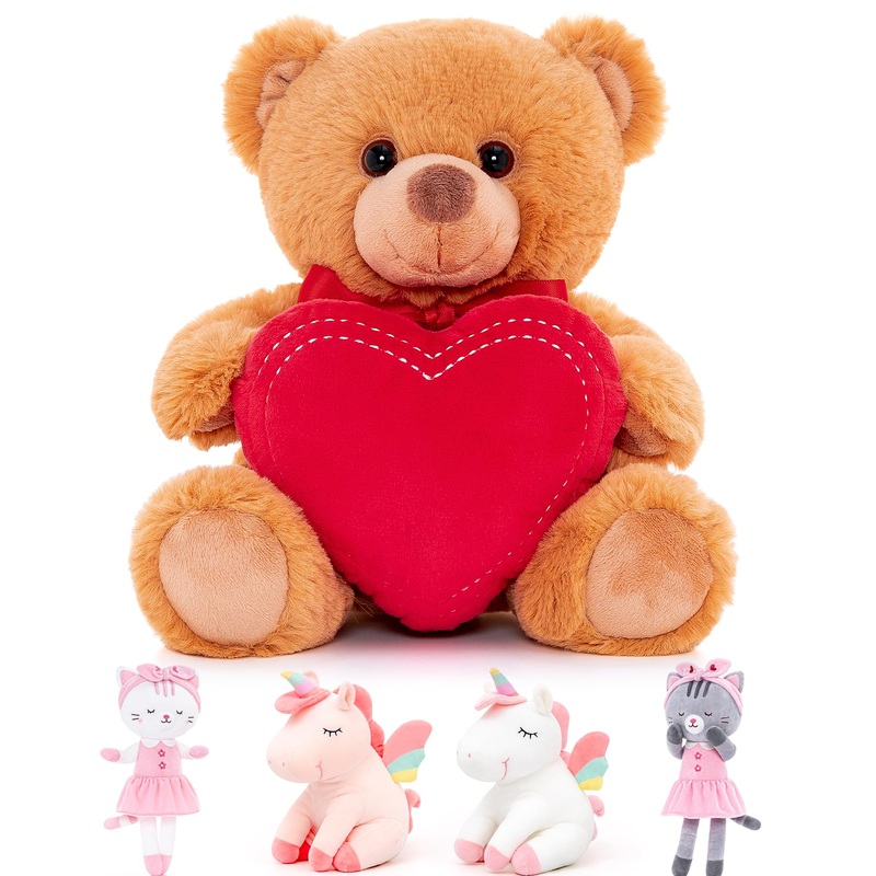 Stuffed Animal Teddy Bear, Holding Love Heart Plush Bears, I Love You Mom, Valentine'S Day Gift, Love Gift For Mom, Girlfriends, Baby, 8 Inches