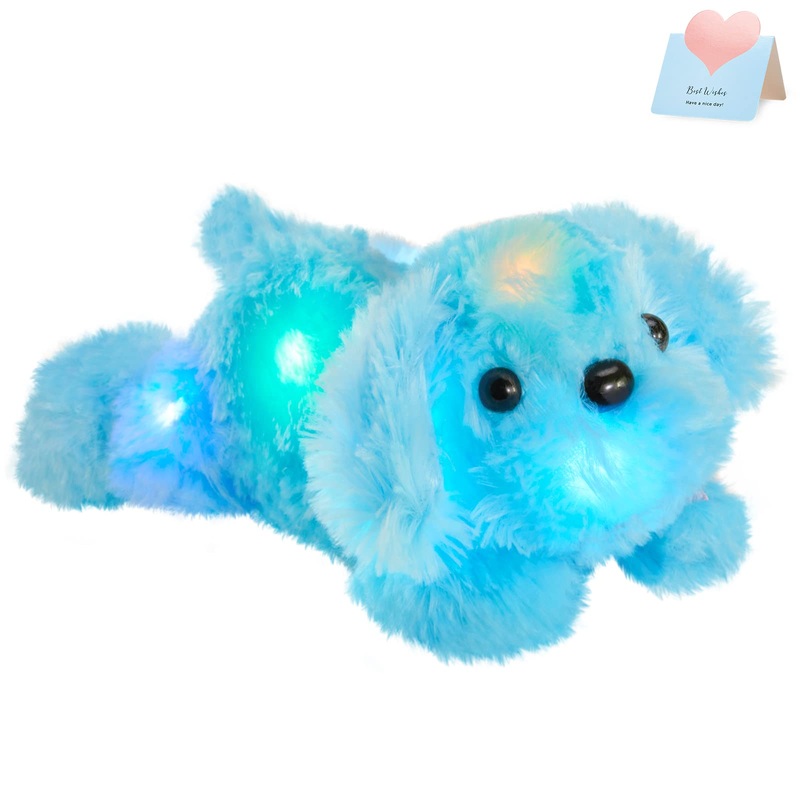 Wewill 10'' Light Up Blue Puppy Dog Led Stuffed Animal With Colorful Night Light Glow Soft Plush Toy Gifts For Kids On Christmas Birthday Valentines Day