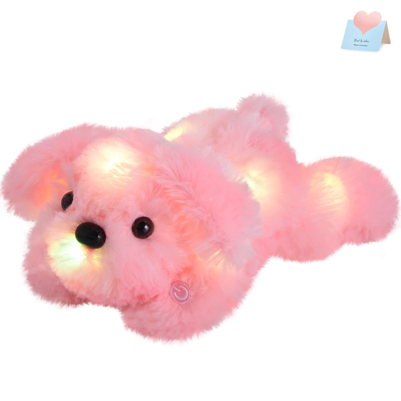 Wewill 10'' Light Up Pink Puppy Dog Led Stuffed Animal With Colorful Night Light Glow Soft Plush Toy Gifts For Kids On Christmas Birthday