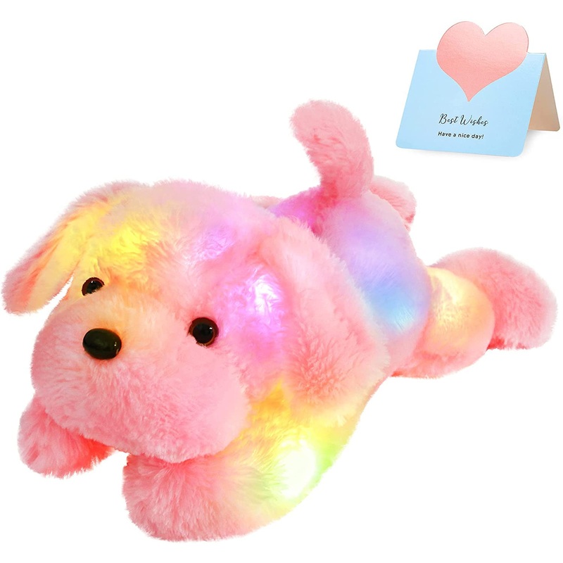 Wewill 18'' Light Up Pink Puppy Dog Led Stuffed Animal With Colorful Night Light Glow Soft Plush Toy Gifts For Kids On Christmas Birthday