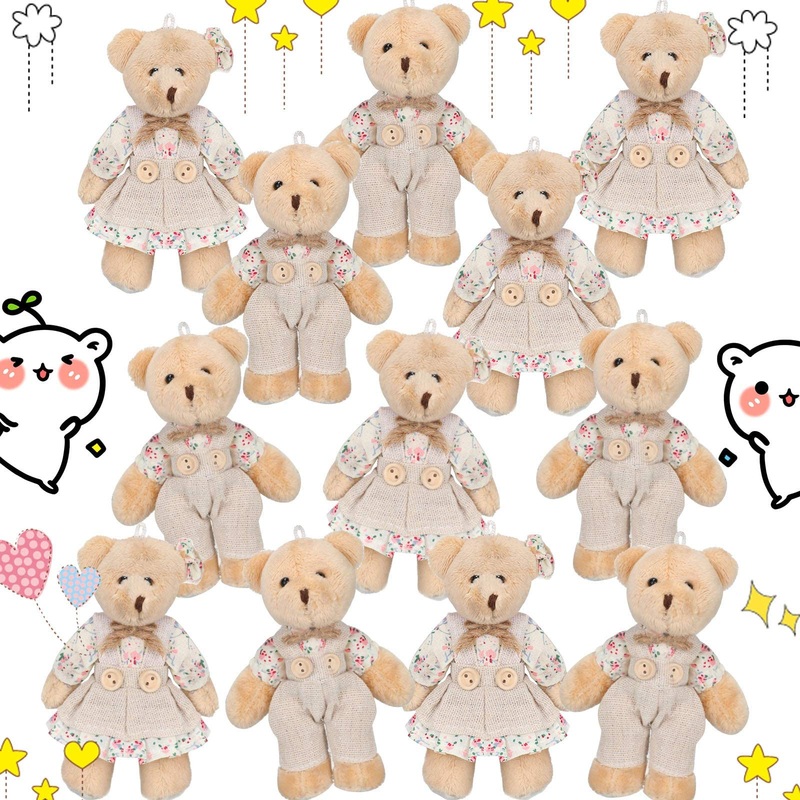 12 Pieces Mini Bear Stuffed Animals Plush Bears, Mini Couple Bear With Burlap Clothes Little Bear Toys For Birthday Wedding Decorations Christmas Party Favors Supplies (Fresh Style,Multicolored)