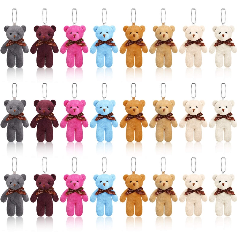 24 Pieces Mini Bears 4.7 Inch Tiny Bears Doll Bulk Soft Mini Stuffed Animals For Diy Keychain For Graduation Birthday Baby Shower Wedding Party Favors (Bright Colors, Classic Style)