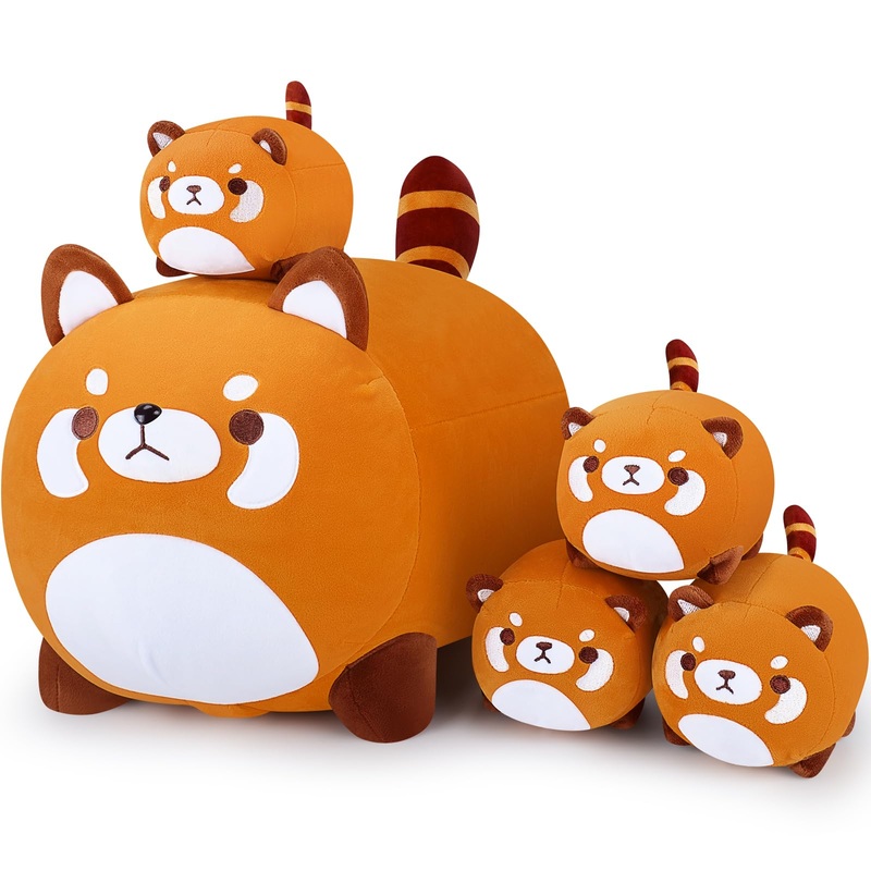 5 Pcs Red Panda Plush Toys-Red Panda Plush Stuffed Animal Family, Cute Red Panda Mommy With 4 Baby Red Panda Plushies For Kids, Kawaii Red Panda Anime Plush Toy Birthday Gifts For Kids Boys Girls