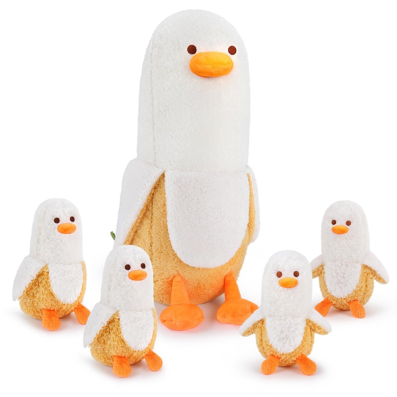 Auspicious Beginning 5 Pcs Banana Duck Plush Stuffed Animal Family, 20'' Cute Banana Duck Mommy With 4 Baby Banana Duck Plushies Kawaii Banana Duck Plush Toy Birthday Gifts For Kids Boys Girls