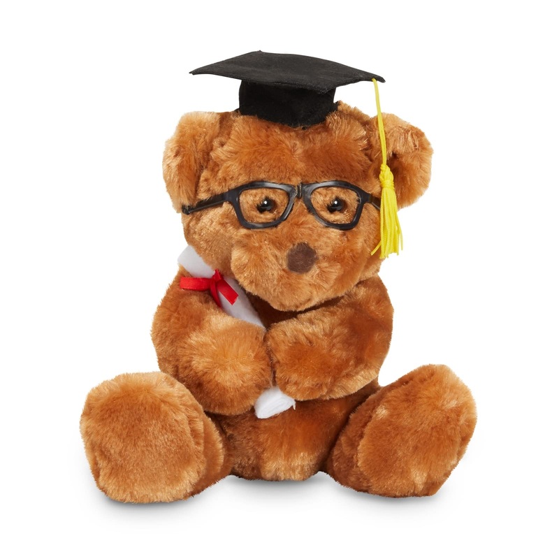 Blue Panda Brown Teddy Bear, Graduation Plush 2024 - Stuffed Teddy With Glasses & Grad Cap - Great Graduation Gift For 2024 Graduates