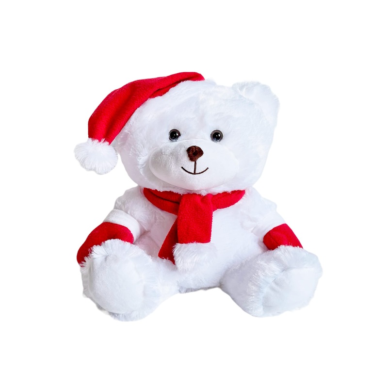 Kinrex Christmas Stuffed Animal  White Santa Teddy Bear Plush Stuff Toy, Holiday Animals Bears With Red Hat, Scarf & Gloves, Gift Toys For Kids & Adults, Measures 11.81 / 30 Cm.