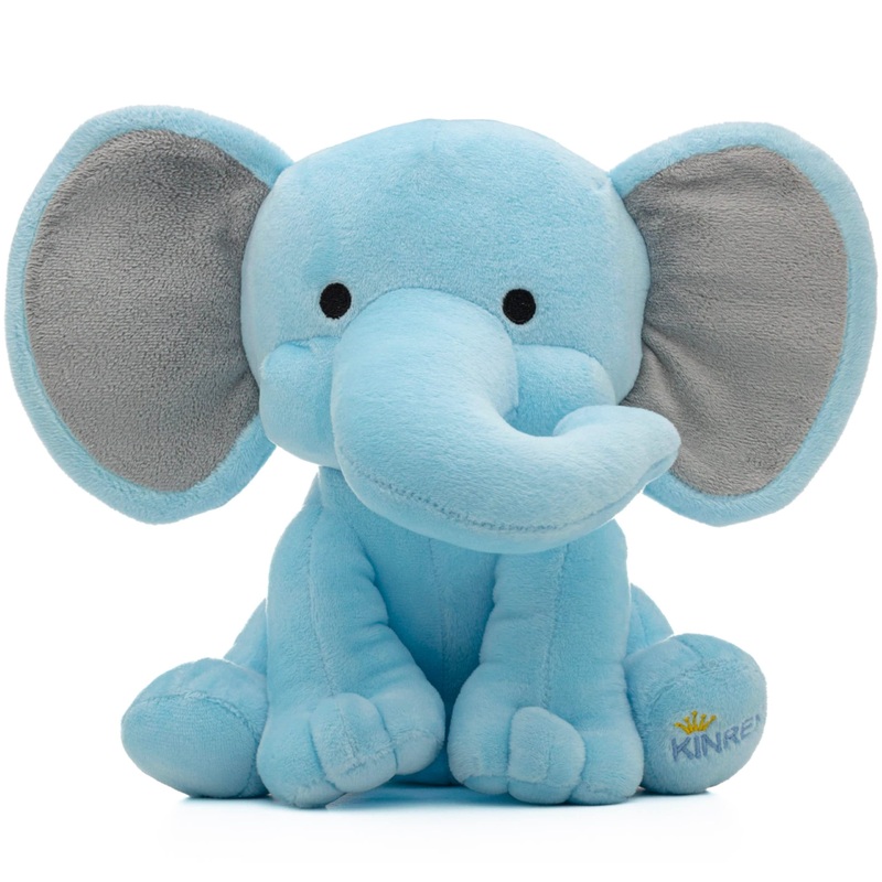 Kinrex Elephant Stuffed Animals - Stuff Animal Plush Toy For Babies Girls Boys, Elephants Plushie Teddy Bear Toys For Birth Stats Baby Shower Infant Newborn Boy & Girl, Blue Measures 9 Inches