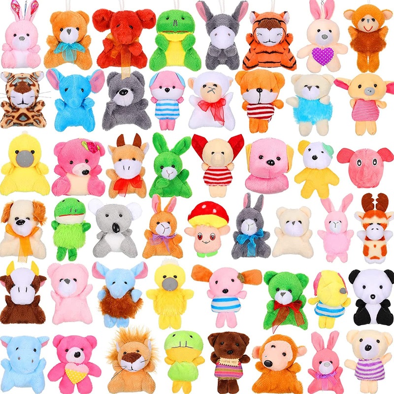 Skylety 50 Pcs Mini Stuffed Animals Bulk Cute Safari Jungle Small Plush Animals Toy Set Tiny Plush Keychain Decoration For Easter Party Favor Carnival Classroom Prizes(Cartoon Animals,Bright Color)