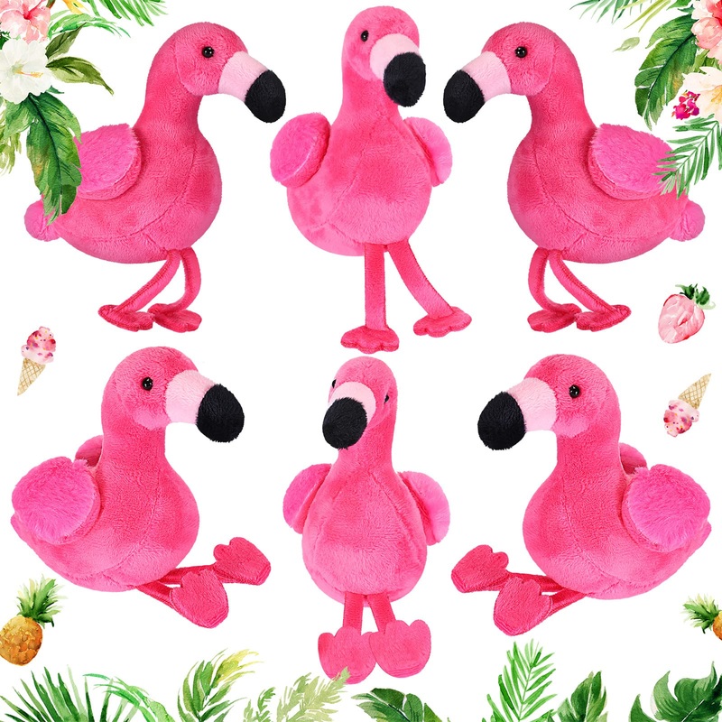 Skylety 6 Pieces Mini Flamingo Stuffed Animal Plush Toys 5 Inch Flamingo Party Favors Valentine Day Gift Pink Flamingo Hanging Ornaments Keychain Decorations For Women Birthday(Pink)