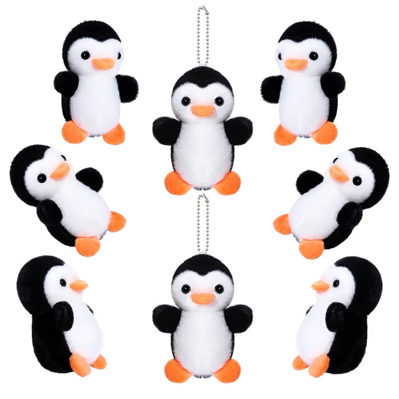 Skylety 8 Pcs Penguin Plush Keychain 4 Inch Stuffed Animal Bulk Small Hanging Stuffed Penguin Doll Mini Soft Companions Gift Present Party Favors For Kid Birthday Decoration(Black)