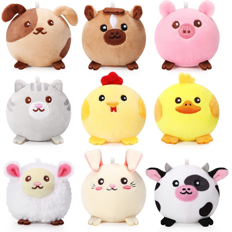 Skylety 9 Pcs Mini Plush Stuffed Animals Bulk 3.15 Inch Cute Soft Decompress Animals Plush Toys For Baby Shower Birthday Party Gifts Classroom Prizes Easter Basket Stuffers(Farm Animals)