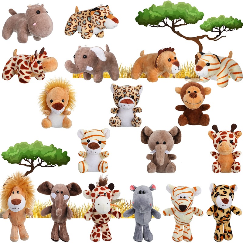 18 Pieces Small Safari Stuffed Animals 4.8 Inch Mini Jungle Animal Plush Toys Cute Zoo Stuffed Small Plush Set For Themed Parties Teacher Student Award(Stylish Style)