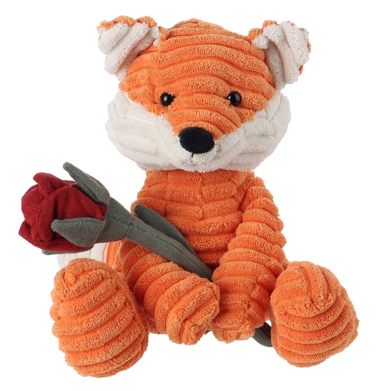 Apricot Lamb Toys Plush Corduroy Orange Fox With Rose Stuffed Animal Soft Cuddly For Kids Girlfriend Mother'S Day Valentine'S Day, 8.5 Inches