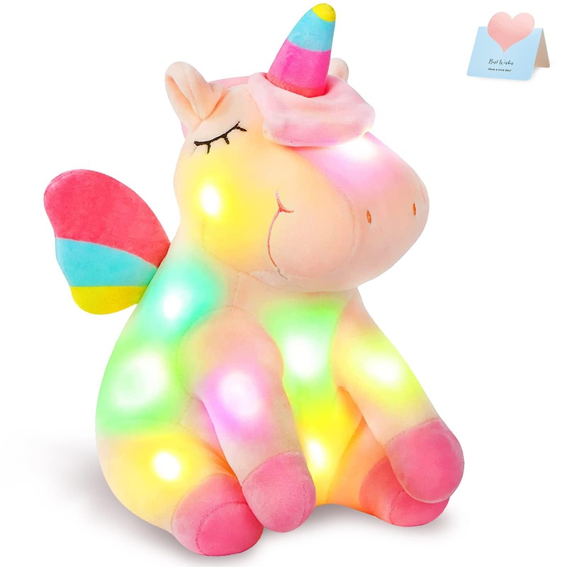 Athoinsu Light Up Pink Unicorn Stuffed Animal Soft Plush Toy With Led Colorful Night Lights Glowing Birthday Valentine'S Day Children'S Day Gifts For Kids Toddler Girls Women, 12''