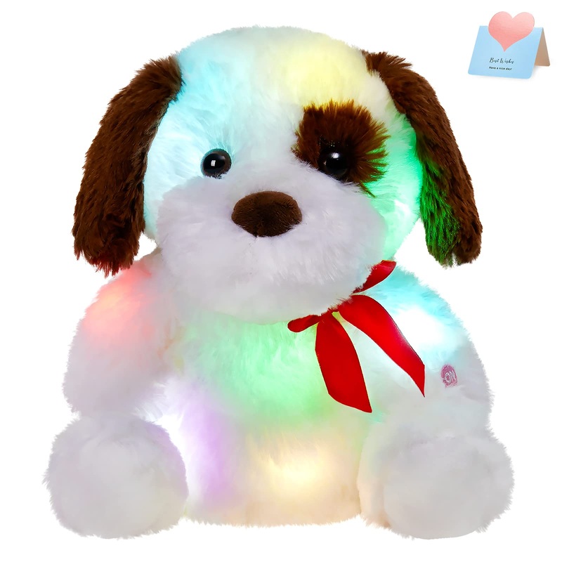 Bstaofy 12'' Light Up Puppy Stuffed Animal Glow Dog Plush Toy With Bow Tie Led Nightlight Bedtime Companion Birthday For Toddler Kids Boys Girls