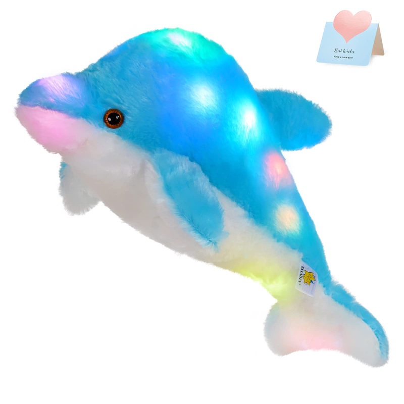 Bstaofy 18'' Light Up Dolphin Stuffed Animal Night Light Colorful Glowing Dolphin Soft Led Plush Toys Gift For Kids On Valentines Christmas Birthday Festivals, Blue