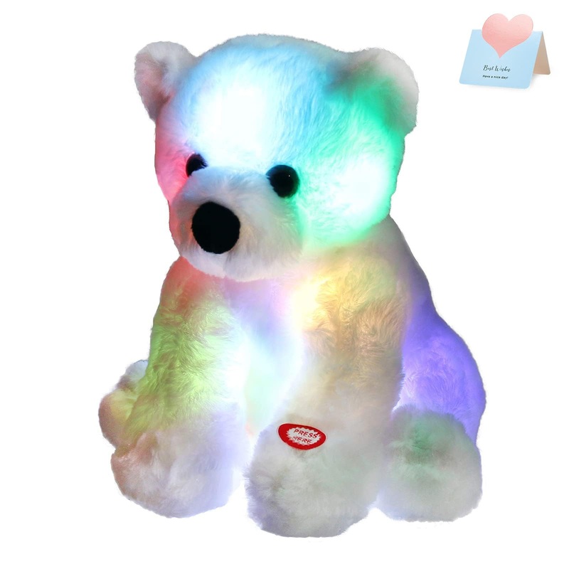 Bstaofy Glow Polar Bear Light Up Valentines Stuffed Animal Led Night Light Bear Soft Plush Toy Adorable Birthday Mother'S Children'S Day For Toddler Kids, White, 9.5''