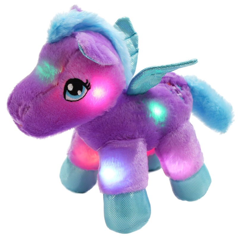 Bstaofy Light Up Pegasus Stuffed Animal Glow Unicorn Led Soft Plush Toys, Bedtime Nightlight Companion Gift For Kids On Christmas Birthday, Purple