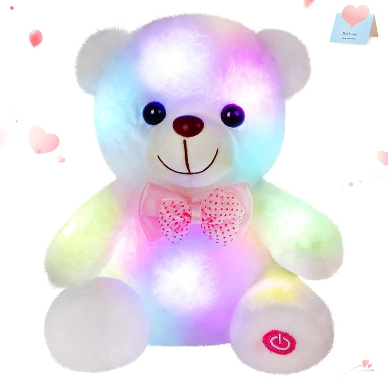 Bstaofy Light Up White Teddy Bear Led Stuffed Animal Soft Nightlight Glow Bear Plush Toy Gifts For Kids Mom Girls Birthday Christmas, 8'
