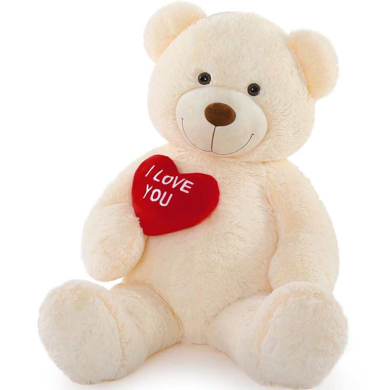 Maogolan Big Teddy Bear Stuffed Animal, Soft And Cuddly Giant White Teddy Bear Plush With I Love You Red Heart,Valentines Gift For Kids,Girlfriend,Boyfriend,Lover,36 Inches