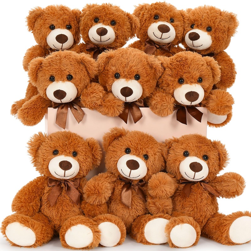 Maogolan Bulk Teddy Bear Baby Shower, 10 Packs Small Dark Brown Teddy Bear Stuffed Animals In Bulk,13.5' Small Stuffed Bears Plush For Wedding,Birthday,Christmas, Party Decorations