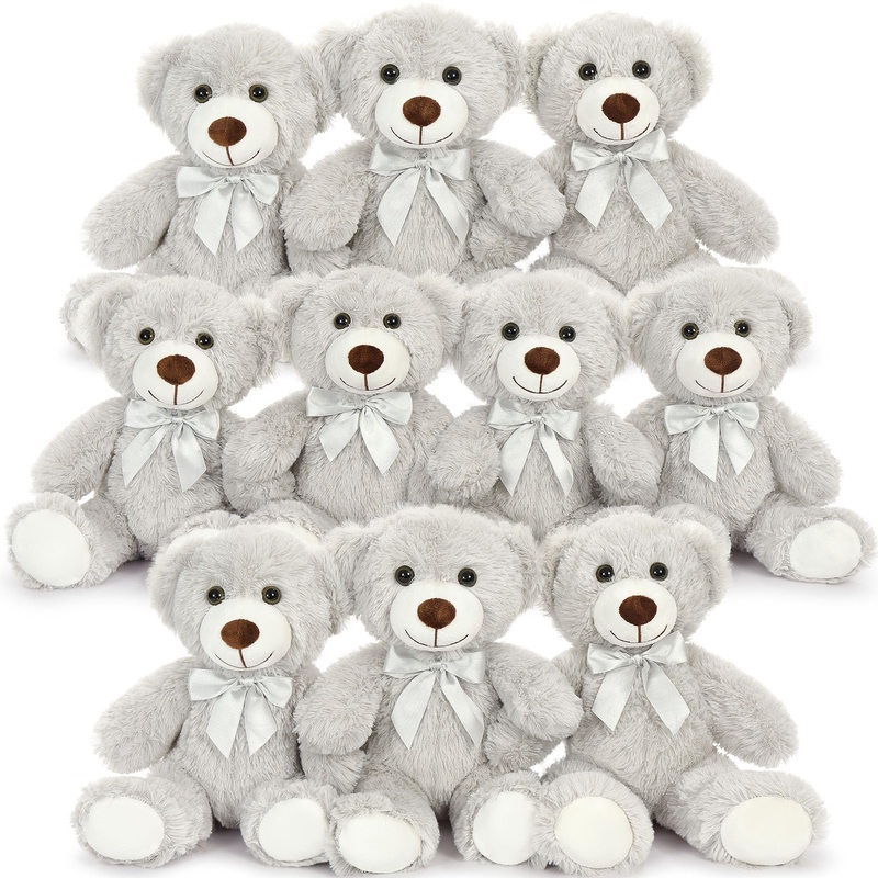 Maogolan Bulk Teddy Bear Baby Shower, 10 Packs Small Gray Teddy Bear Stuffed Animals In Bulk,13.5' Small Stuffed Bears Plush For Wedding,Birthday,Christmas, Party Decorations