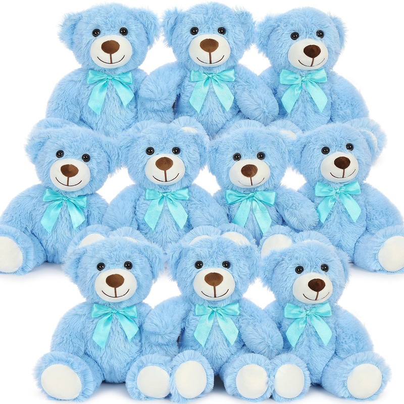 Maogolan Bulk Teddy Bear Baby Shower, 10 Packs Small Light Blue Teddy Bear Stuffed Animals In Bulk,13.5' Small Stuffed Bears Plush For Wedding,Birthday,Christmas, Party Decorations