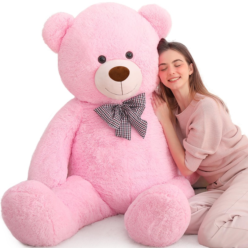 Maogolan Giant Pink Teddy Bear Stuffed Animal 5 Feet,Soft Cuddly Smiling Face Big Teddy Bear Plush Gift For Boyfriend Girlfriend