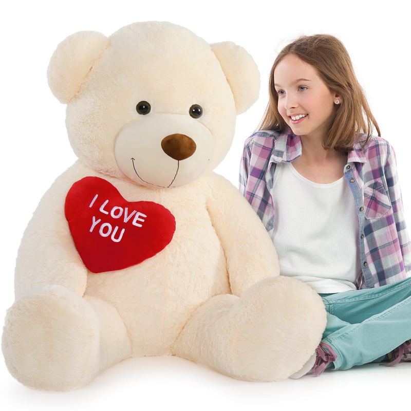 Maogolan Giant Teddy Bear 52' - I Love You Red Heart Big White Stuffed Animal - Large Valentines Teddy Bear For Girlfriend, Boyfriend, Wife, Lover - Anniversary, Birthday, Long Distance