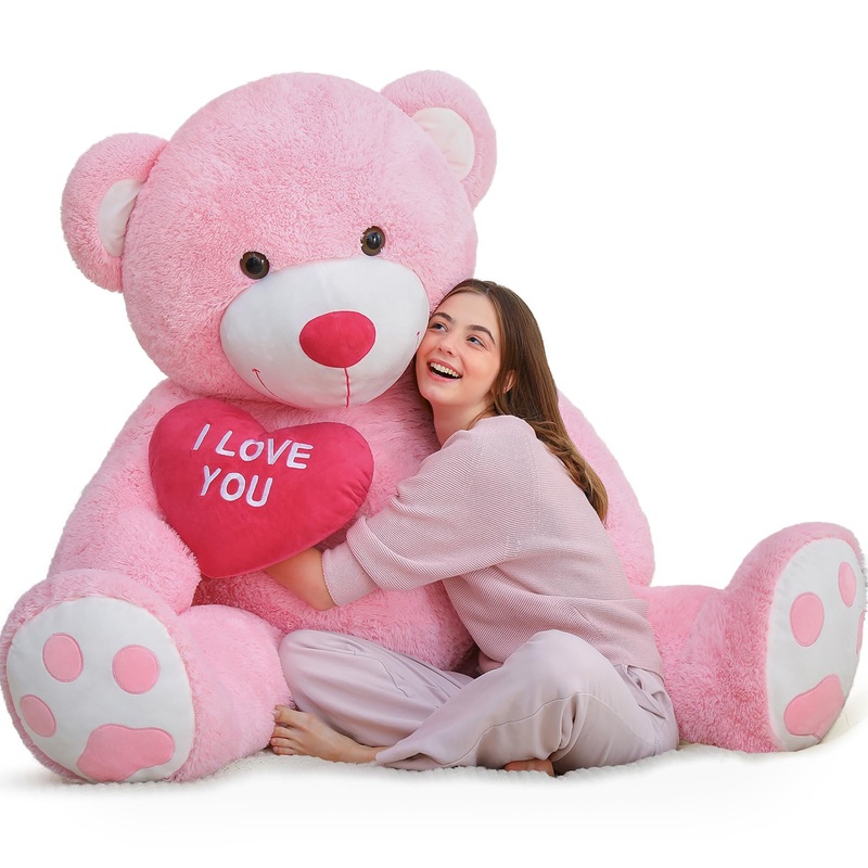 Maogolan Giant Teddy Bear 5Ft- I Love You Red Heart Big Pink Teddy Bear Stuffed Animal - Jumbo Valentines Teddy Bear For Girlfriend,Boyfriend,Wife,Lover - Anniversary, Birthday