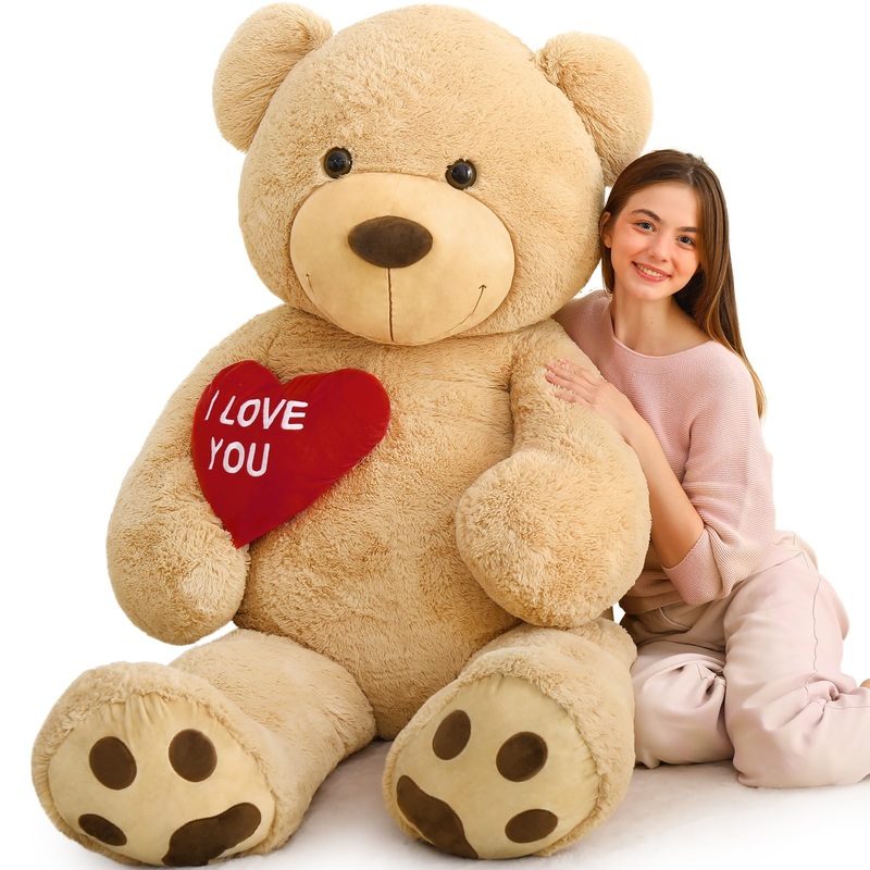 Maogolan Giant Teddy Bear - 6 Feet Red Heart Big Brown Stuffed Animal - Huge Valentines Teddy Bear For Loved Ones - Anniversary, Birthday