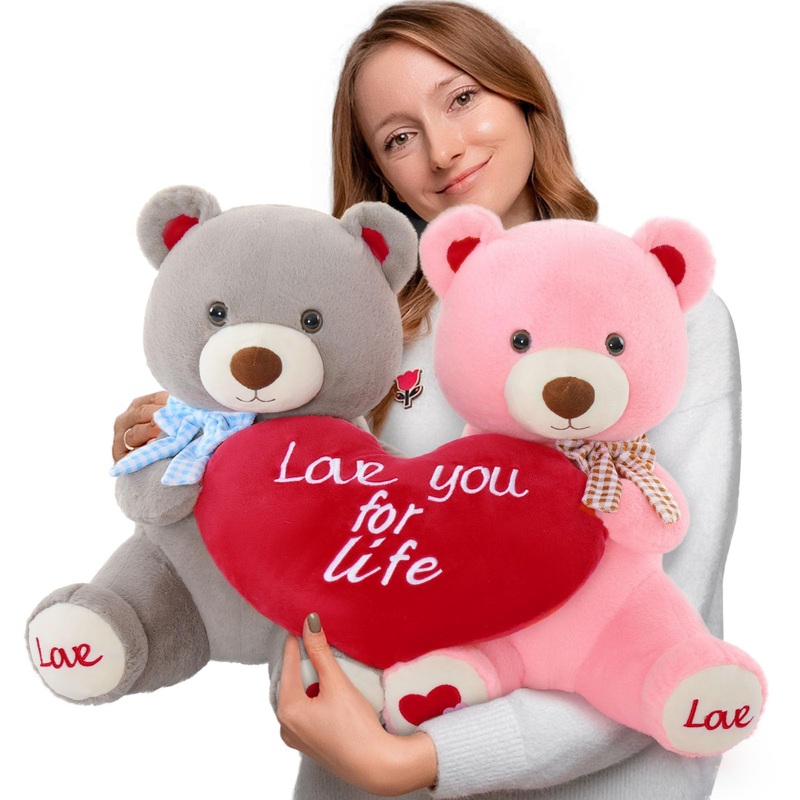 Maogolan Teddy Bear Stuffed Animal,2 Pack Gray And Pink Bear Plush Toy Baby Shower For Boys Girls,Love Teddy Bear 18 Inches, Bear Plushies Christmas Birthday Gift