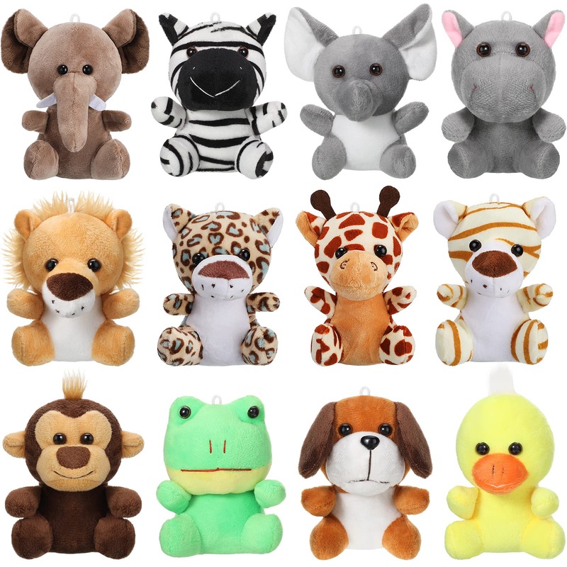 Skylety 12 Pieces Mini Stuffed Animals 4.8 Inch Cute Safari Plush Toys Elephant Lion Giraffe Tiger Puppy Zebra Duck For Jungle Animal Themed Parties Teacher Student Award Prizes