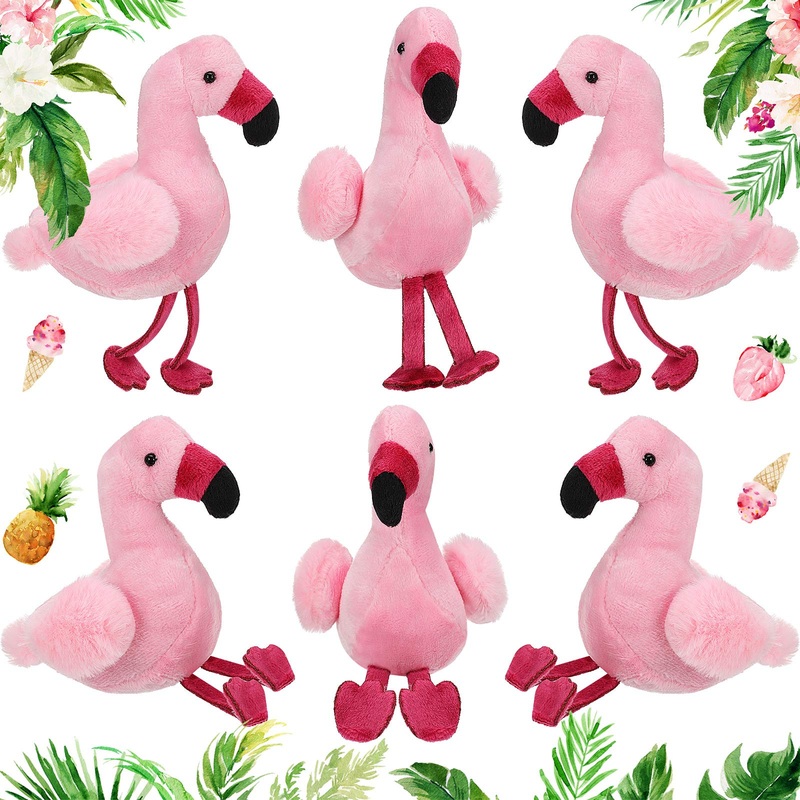 Skylety 6 Pieces Mini Flamingo Stuffed Animal Plush Toys 5 Inch Flamingo Party Favors Valentine Day Gift Pink Hanging Ornaments Keychain Decorations For Women Birthday(Rose Red)