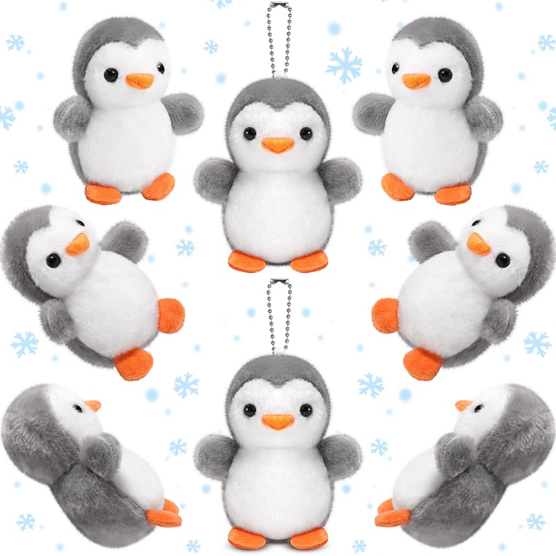 Skylety 8 Pcs Penguin Plush Keychain 4 Inch Stuffed Animal Bulk Small Hanging Stuffed Penguin Doll Mini Soft Companions Gift Present Party Favors For Kid Birthday Decoration(Grey)