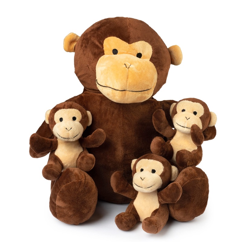 Talking Stuffed Mommy Monkey With 3 Baby Monkeys In Her Tummy | Plush Monkey | Monkey Stuffed Animals | Stuffed Animal Family | Stuffed Animal Mom And Baby | Stuffed Animals For Ages 0+
