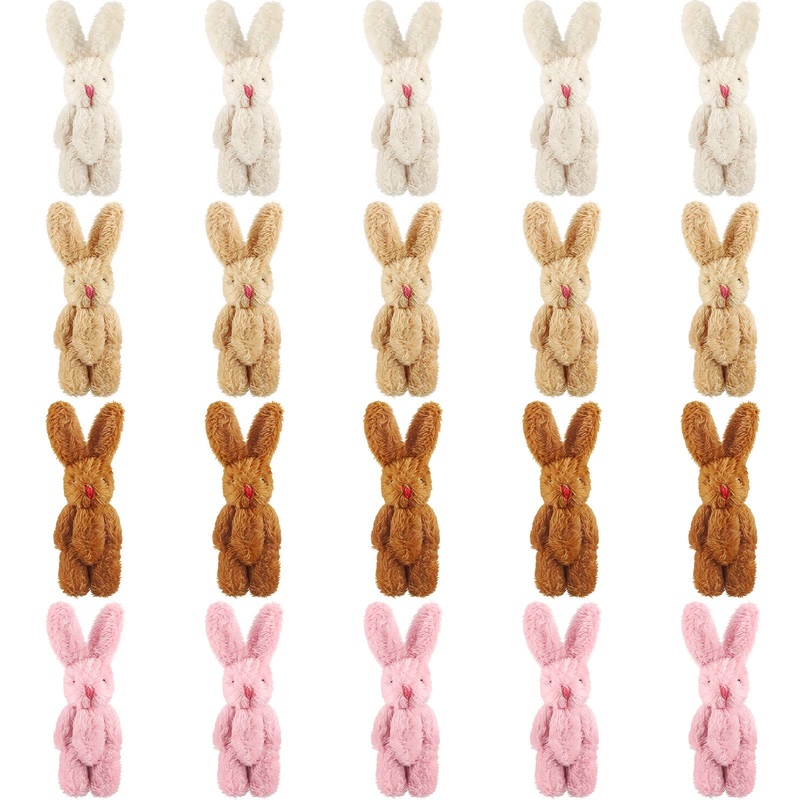 20 Pieces Mini Plush Rabbit Tiny Joint Rabbit 2.4 Inch Small Bunny Doll Soft Bunny Stuffed Animal Toys For Easter Birthday Cake Wedding Decorations Party Favors (Long Plush Style)