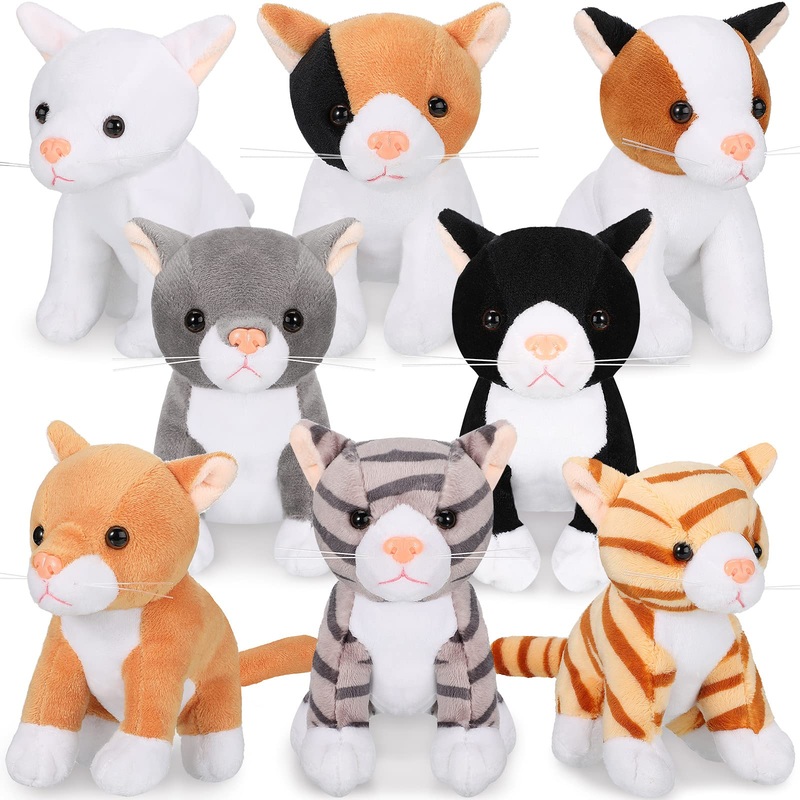 8 Pieces Plush Pets 5 Inch Stuffed Animals Bulk Assorted Cute Toys Small Plush Animals For Halloween Kid Classroom School Pet Party Favors Supplies Decoration (Cat)