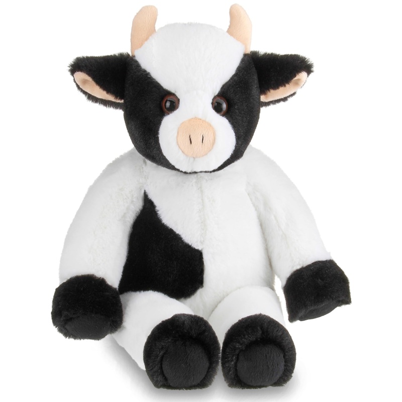 Bearington Cowlin The Cow Plush Toy: 15 Tall Friendly Stuffed Farm Animal, Black And White With Velour Faux-Fur And Soft Horns; Surface Washable; Great Gift For Boys, Girls, Animal Lovers Of All Ages