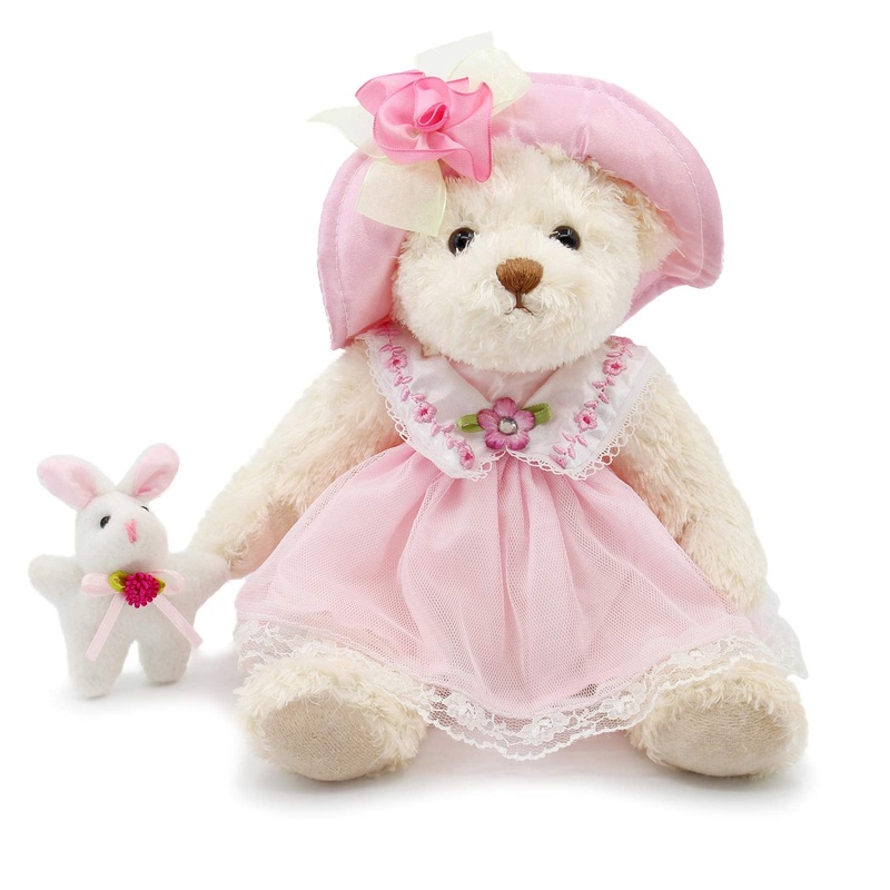 Oitscute Small Baby Teddy Bear With Cloth Cute Stuffed Animal Soft Plush Toy 10' (Pink Lace Dress With Rabbit)