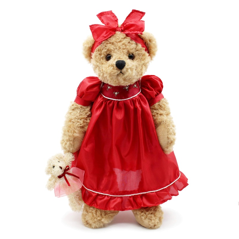 Oitscute Teddy Bears Baby Cute Soft Plush Stuffed Animal Toy For Girl Women 16' (Red Lace)