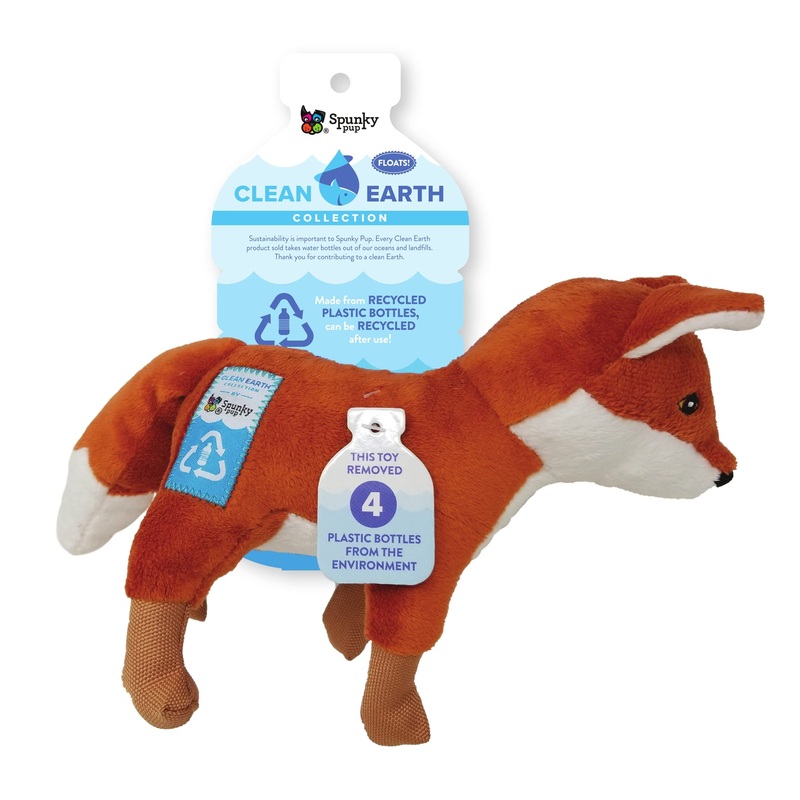 Spunky Pup Clean Earth Plush Fox | Made From 100% Recycled Water Bottles | Small, Brown, (7260)