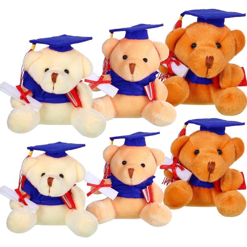 Sumind 6 Pieces Graduation Bears Class Of 2025 Graduation Plush Bears Bulk Stuffed Animal Bears With Cap For Kindergarten Primary School College High School Party Favors(Blue)